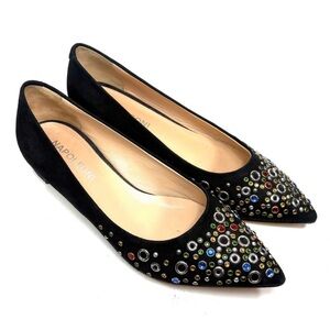 Napoleoni Black Suede Jewelled Flats | 38